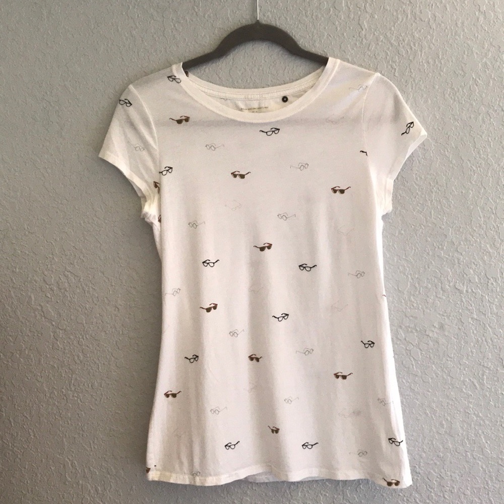 Anthropologie White Tee with Glasses Pattern